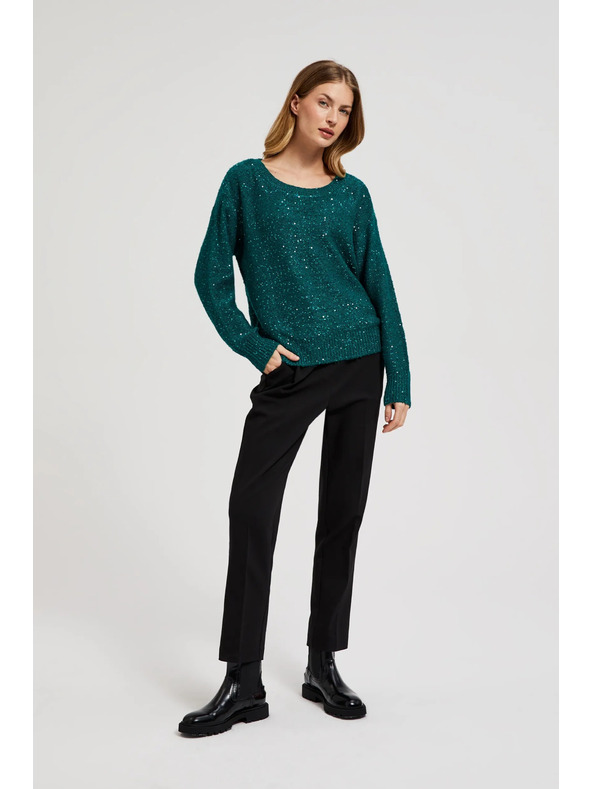 Moodo Sveter s flitrami a okrúhlym výstrihom zelený Moodo