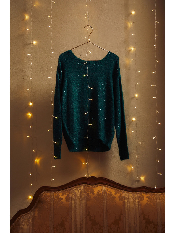 Moodo Sveter s flitrami a okrúhlym výstrihom zelený Moodo