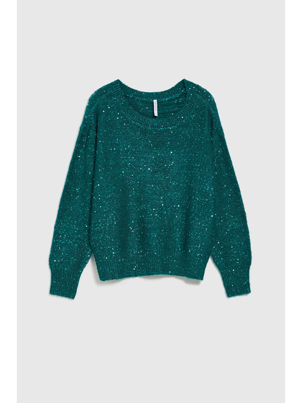 Moodo Sveter s flitrami a okrúhlym výstrihom zelený Moodo