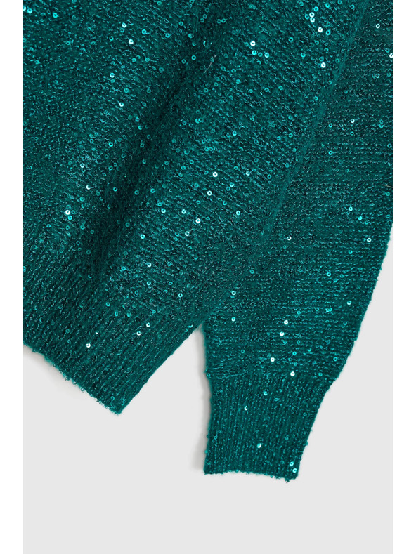 Moodo Sveter s flitrami a okrúhlym výstrihom zelený Moodo