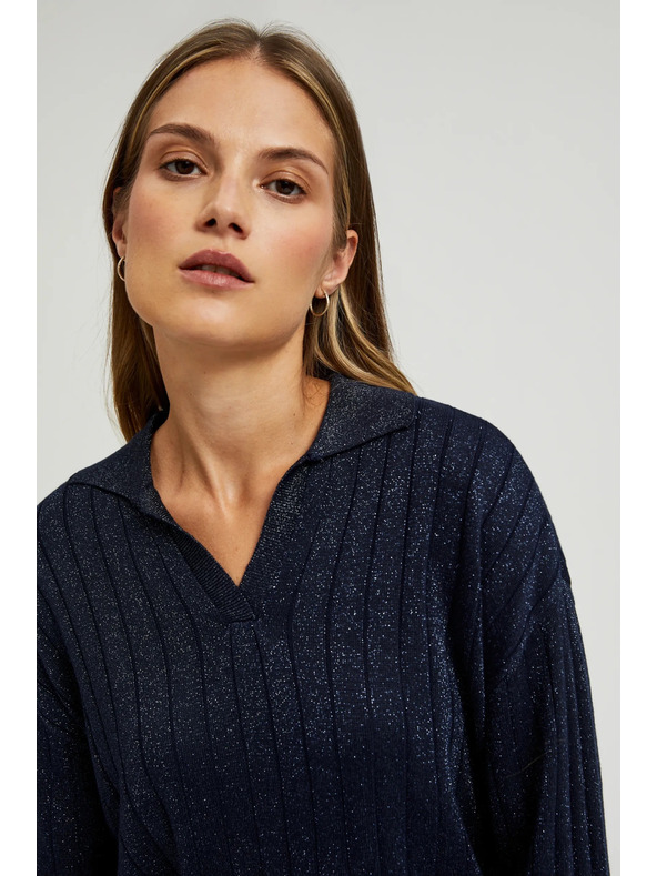 Moodo Sveter s golierom a metalickou niťou tmavmodrý Moodo