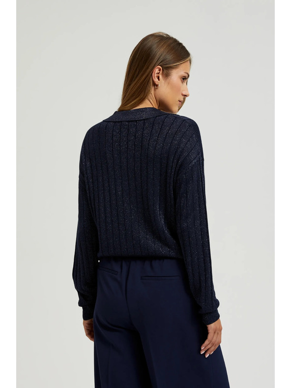 Moodo Sveter s golierom a metalickou niťou tmavmodrý Moodo