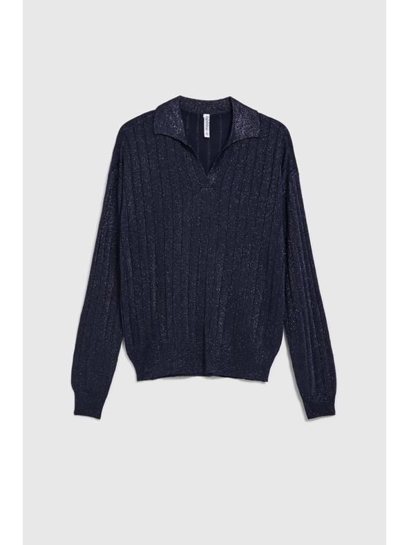 Moodo Sveter s golierom a metalickou niťou tmavmodrý Moodo