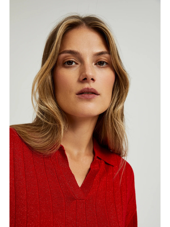 Moodo Sveter s golierom a metalickou niťou červený Moodo