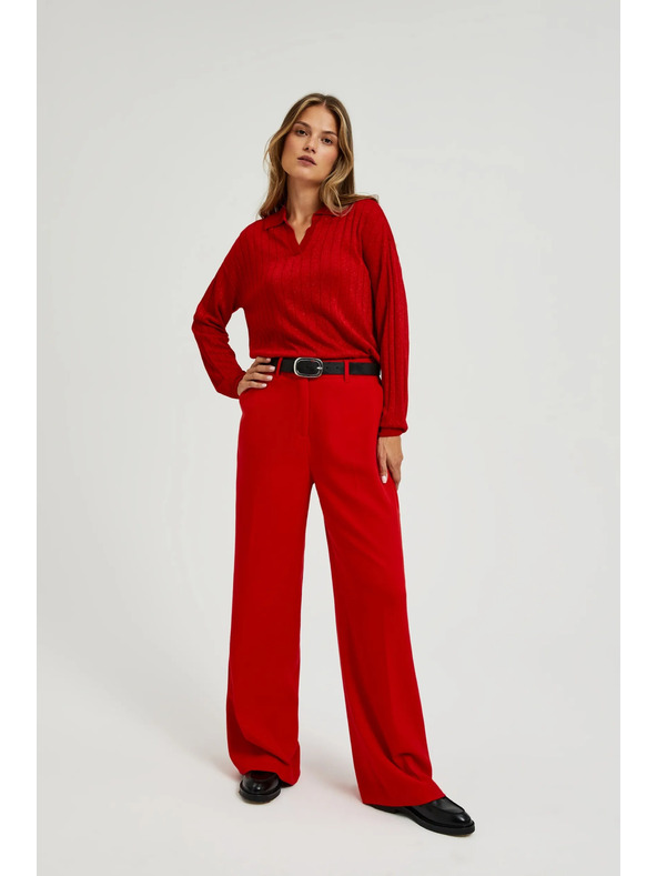 Moodo Sveter s golierom a metalickou niťou červený Moodo