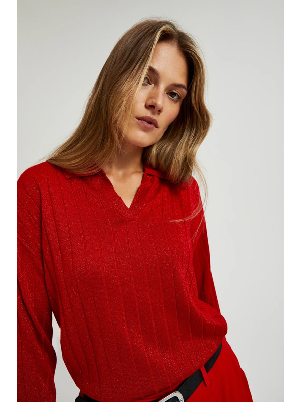 Moodo Sveter s golierom a metalickou niťou červený Moodo
