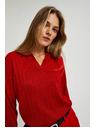 Moodo Sveter s golierom a metalickou niťou červený Moodo
