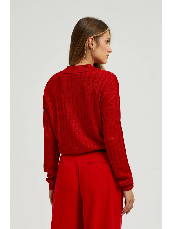 Moodo Sveter s golierom a metalickou niťou červený Moodo