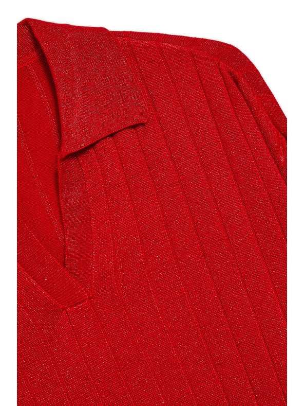 Moodo Sveter s golierom a metalickou niťou červený Moodo