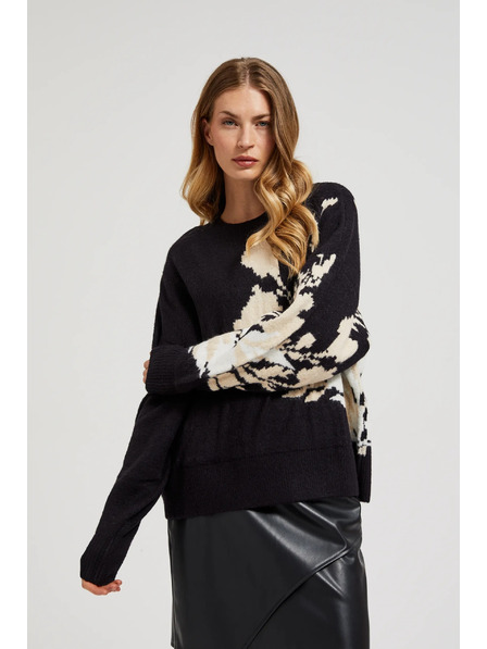 Moodo Vzorovaný sveter voľnéhostrihu čierny Moodo