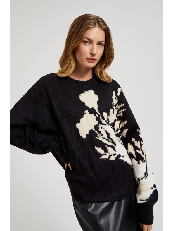 Moodo Vzorovaný sveter voľnéhostrihu čierny Moodo