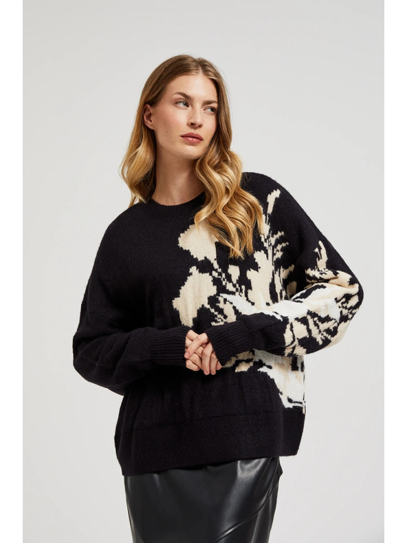 Moodo Vzorovaný sveter voľnéhostrihu čierny Moodo