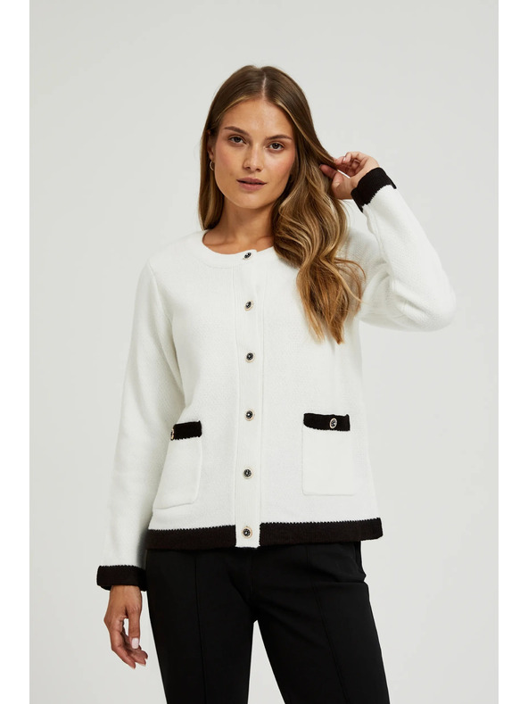 Moodo Rozopínací sveter so zdobnými gombíkmi biely Moodo