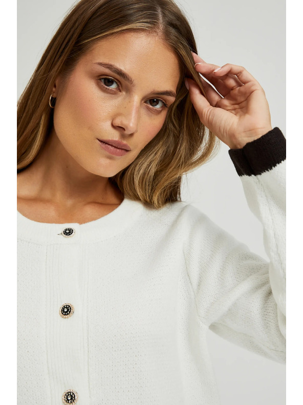 Moodo Rozopínací sveter so zdobnými gombíkmi biely Moodo