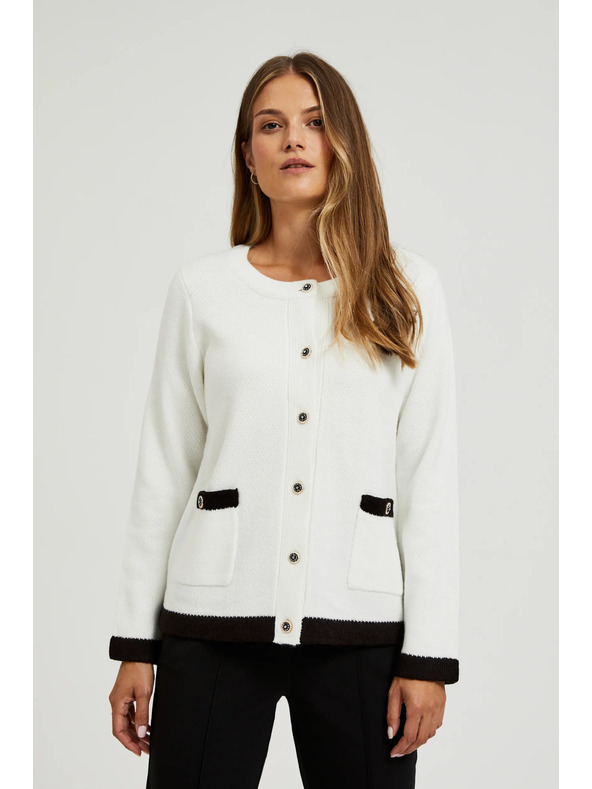 Moodo Rozopínací sveter so zdobnými gombíkmi biely Moodo