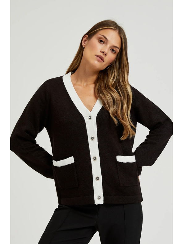 Moodo Čierny kardigán so zdobnými gombíkmi a dlhými rukávmi Moodo
