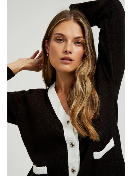 Moodo Čierny kardigán so zdobnými gombíkmi a dlhými rukávmi Moodo
