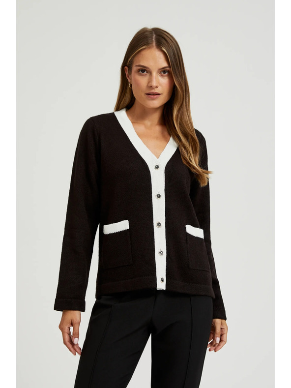 Moodo Čierny kardigán so zdobnými gombíkmi a dlhými rukávmi Moodo