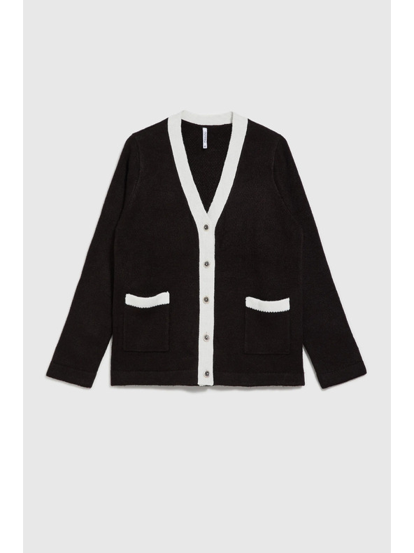 Moodo Čierny kardigán so zdobnými gombíkmi a dlhými rukávmi Moodo