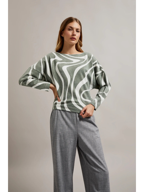 Moodo Blúzka s geometrickým vzorom a dlhými rukávmi olivová Moodo