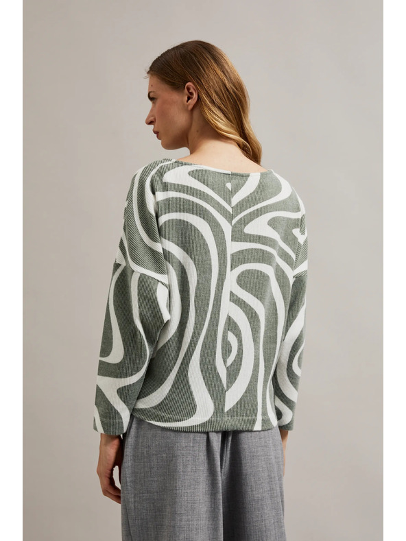 Moodo Blúzka s geometrickým vzorom a dlhými rukávmi olivová Moodo