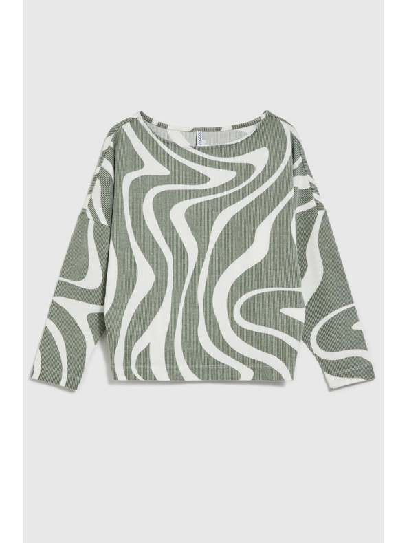 Moodo Blúzka s geometrickým vzorom a dlhými rukávmi olivová Moodo