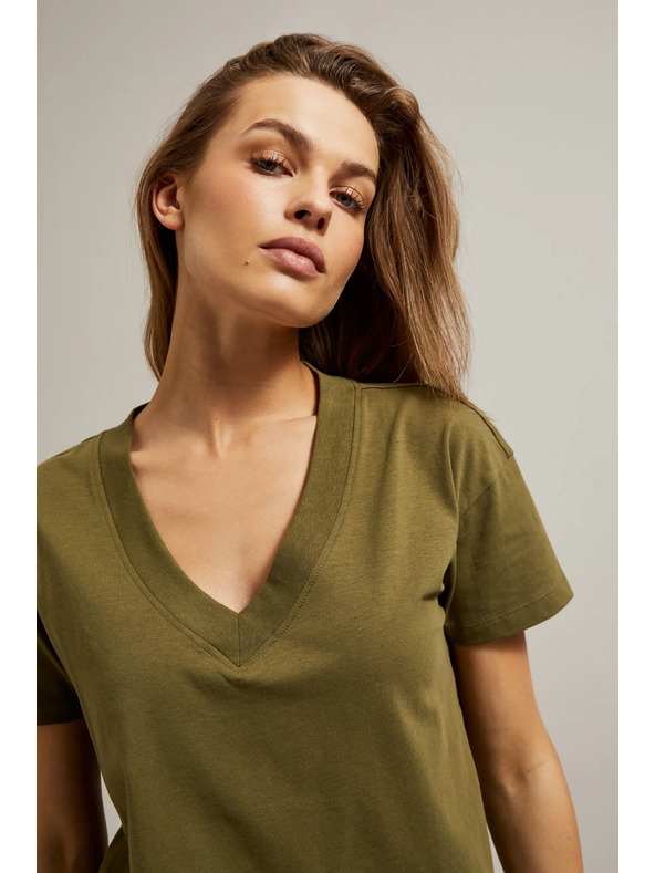 Moodo Tričko s výstrihom do V olivové Moodo