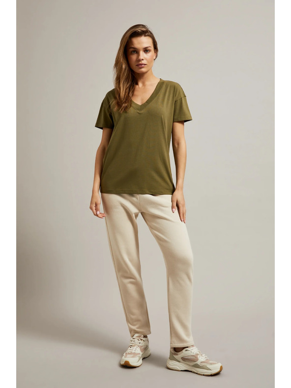 Moodo Tričko s výstrihom do V olivové Moodo