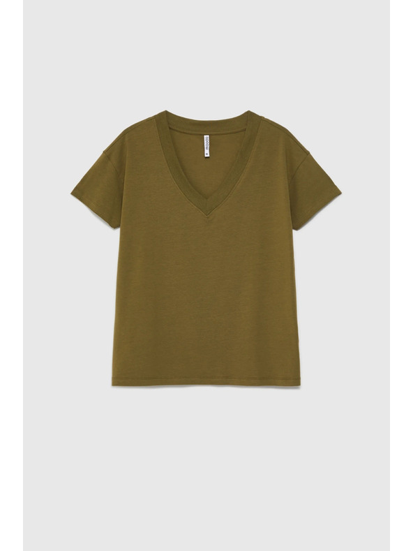 Moodo Tričko s výstrihom do V olivové Moodo