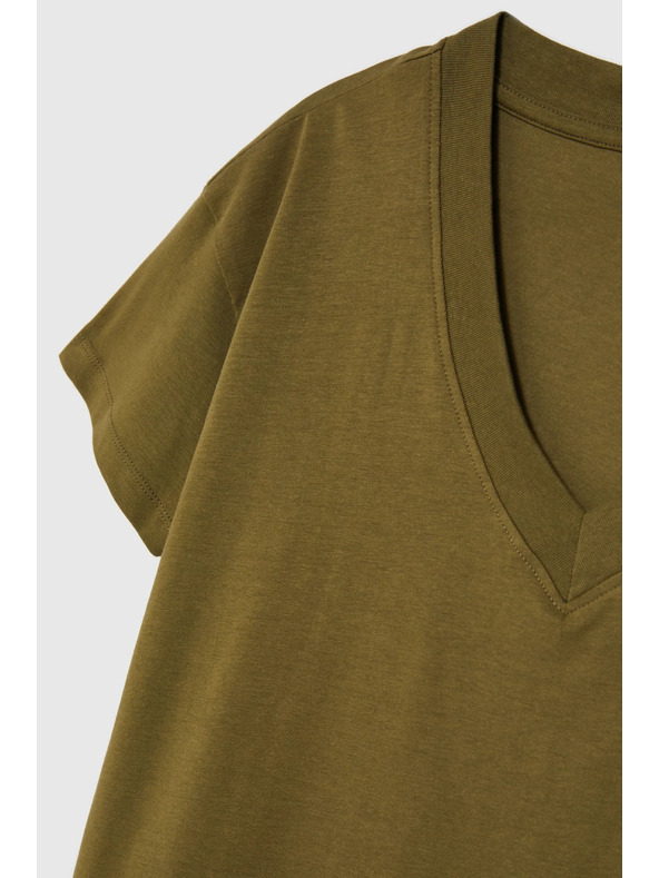 Moodo Tričko s výstrihom do V olivové Moodo