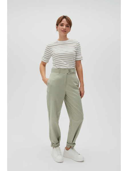 Moodo Olivová pruhovaná blúzka s okrúhlym výstrihom Moodo