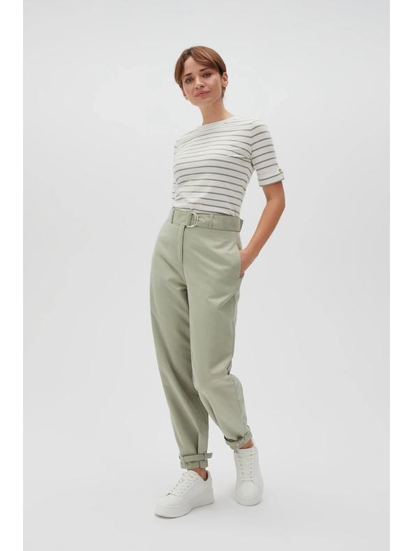 Moodo Olivová pruhovaná blúzka s okrúhlym výstrihom Moodo