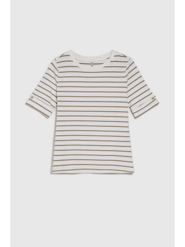 Moodo Olivová pruhovaná blúzka s okrúhlym výstrihom Moodo