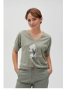 Moodo Bavlnená blúzka s potlačou olivová Moodo