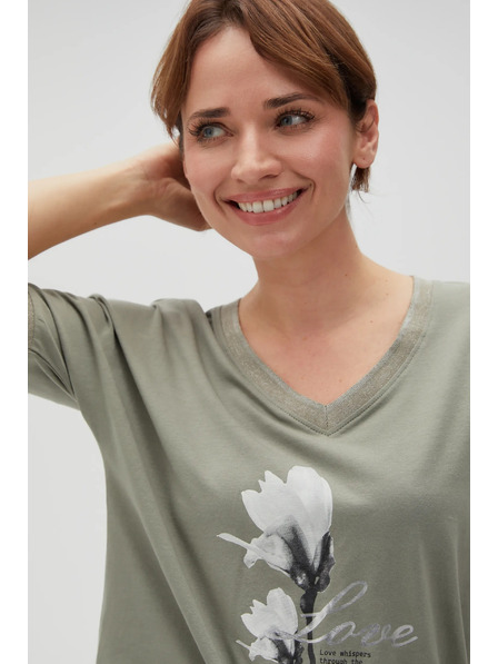 Moodo Bavlnená blúzka s potlačou olivová Moodo