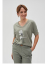 Moodo Bavlnená blúzka s potlačou olivová Moodo