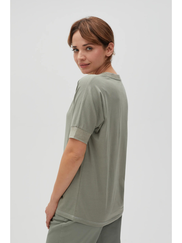 Moodo Bavlnená blúzka s potlačou olivová Moodo