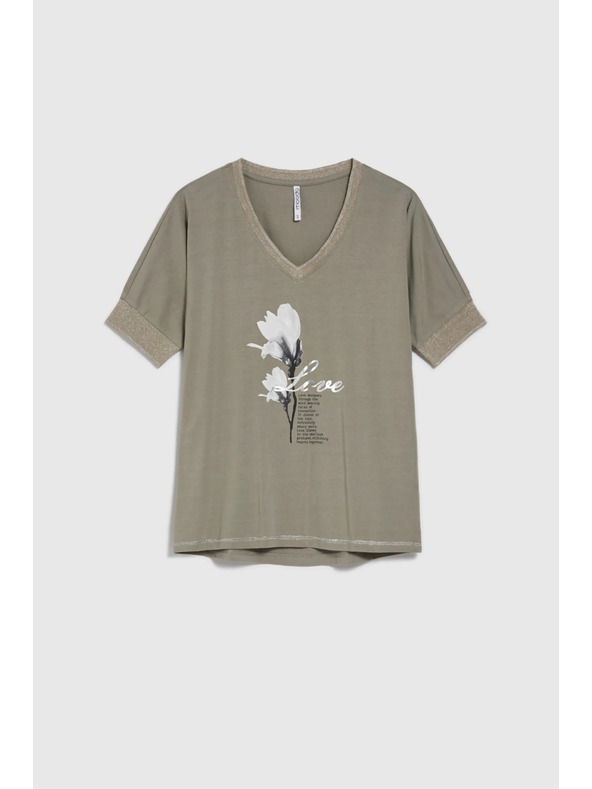 Moodo Bavlnená blúzka s potlačou olivová Moodo