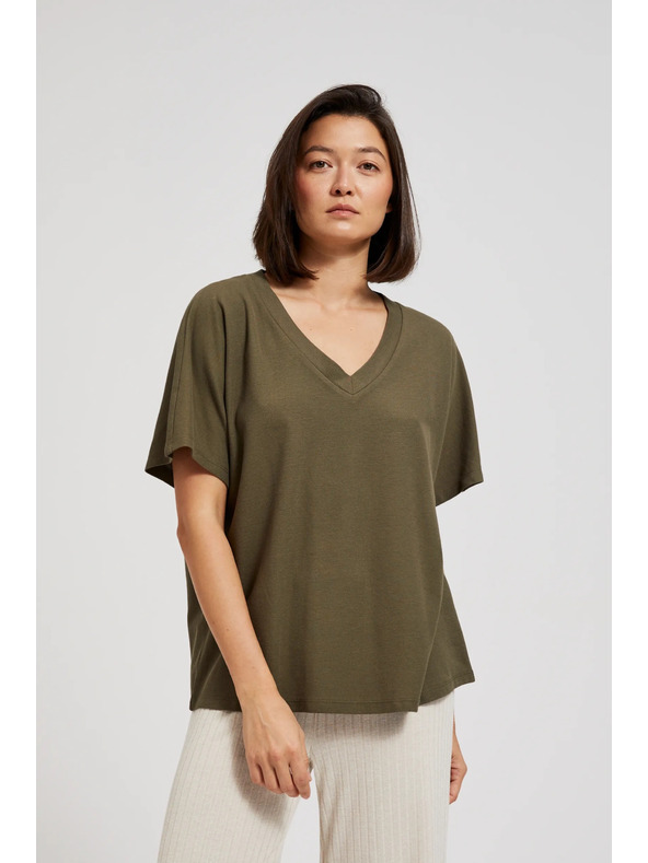 Moodo Olivová blúzka so výstrihom do V Moodo