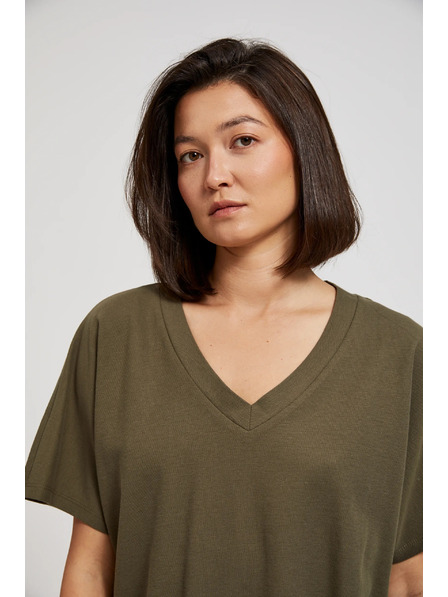 Moodo Olivová blúzka so výstrihom do V Moodo