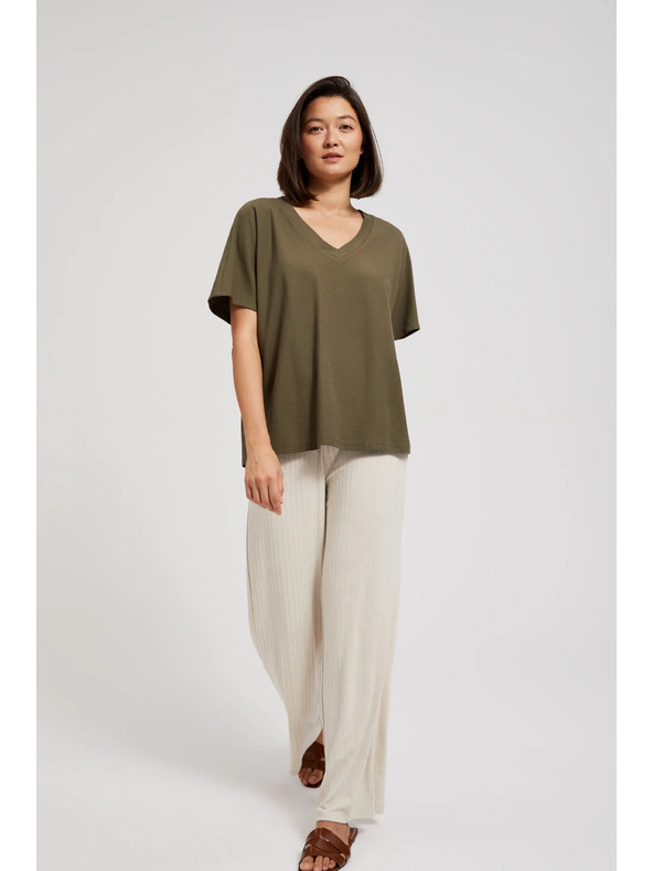 Moodo Olivová blúzka so výstrihom do V Moodo