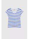 Moodo Modré tenko pruhované tričko s krátkym rukávom Moodo