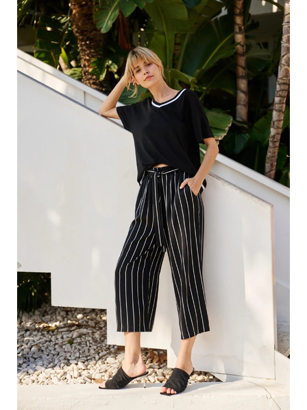 Moodo Čierne pruhované nohavičky Moodo