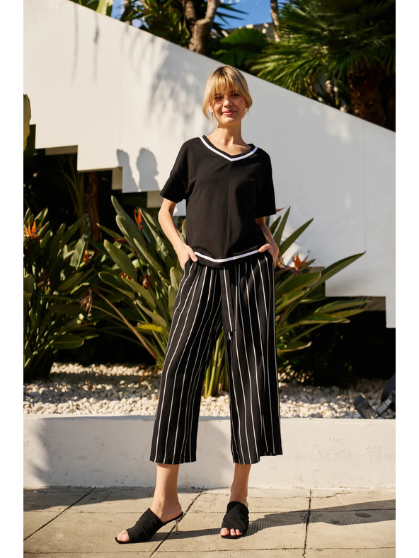 Moodo Čierne pruhované nohavičky Moodo