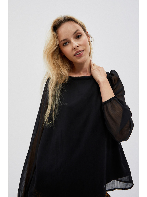 Moodo Čierna dámska blúzka s volánovými rukávmi Moodo