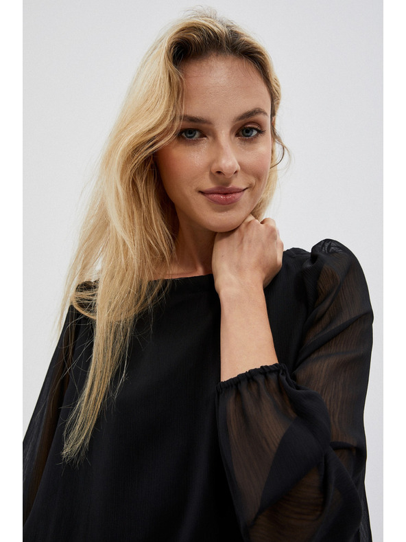 Moodo Čierna dámska blúzka s volánovými rukávmi Moodo