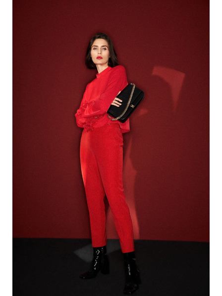 Moodo Červené rovné nohavice s opaskom Moodo