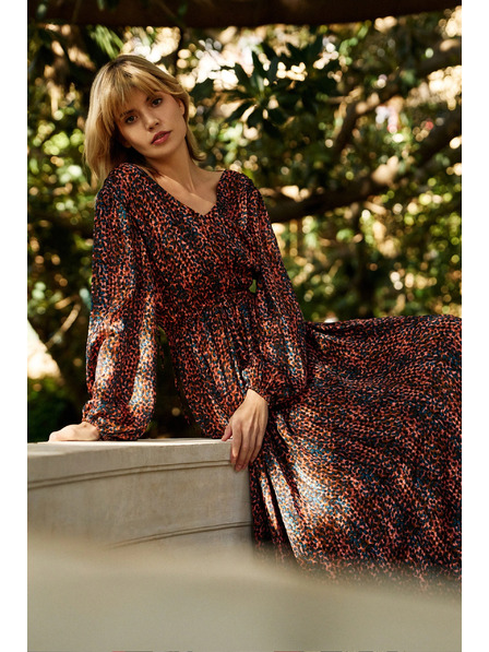 Moodo Oranžovo-hnedé dámske vzorované šaty Moodo