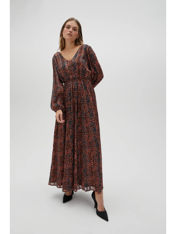 Moodo Oranžovo-hnedé dámske vzorované šaty Moodo