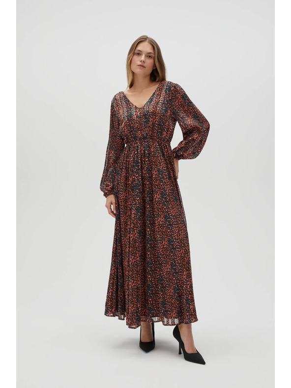 Moodo Oranžovo-hnedé dámske vzorované šaty Moodo